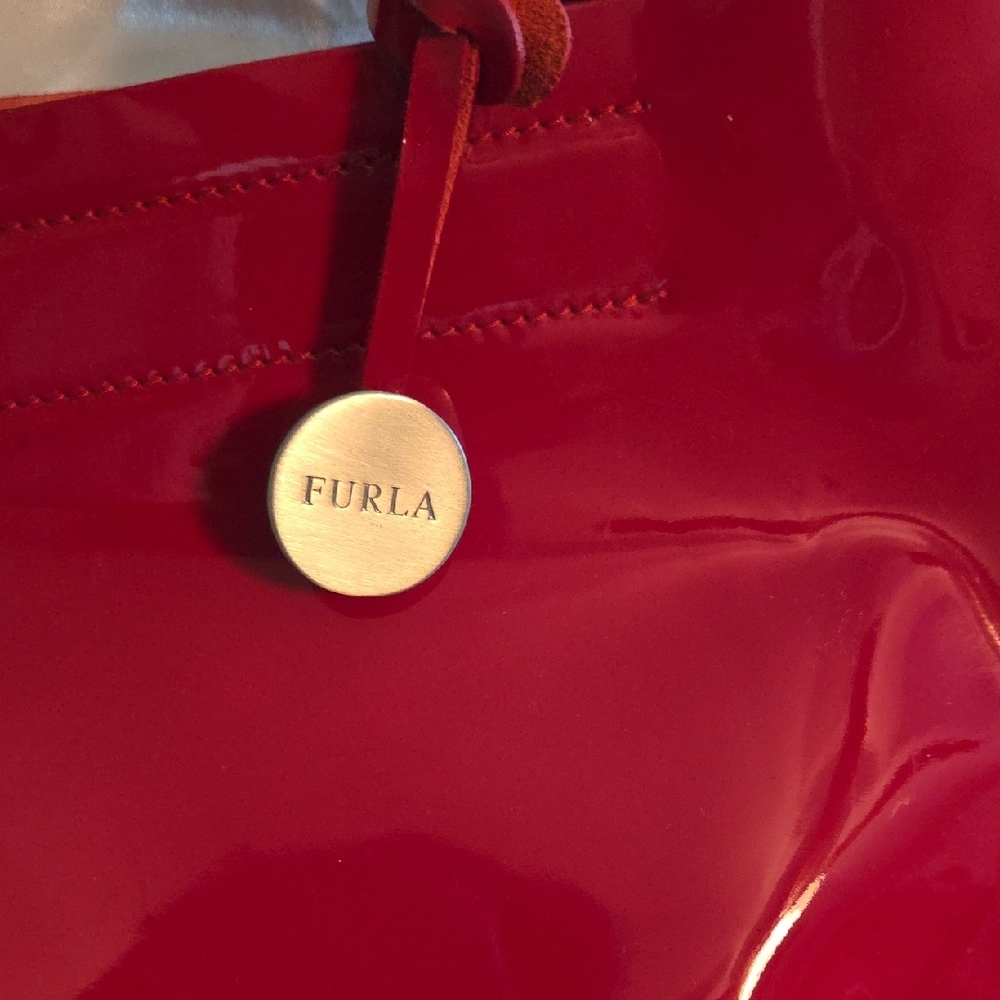 Furla Red Glossy Tote Bag with Metallic Charm - Picture 2 of 10